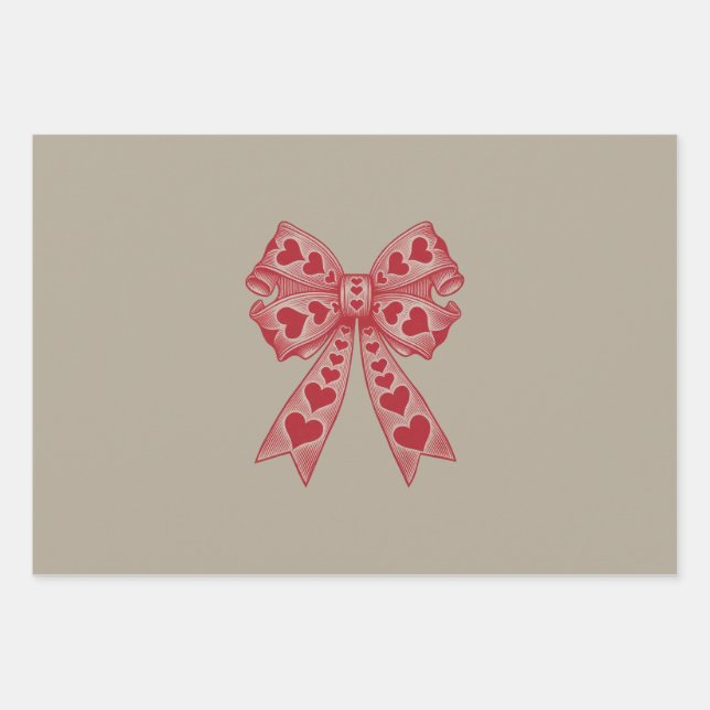 Valentine's day Heart Coquette bow Retro Valentine Wrapping Paper Sheet (Front)