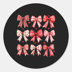 Valentines Day Heart Coquette Bow Retro Valentines Classic Round Sticker