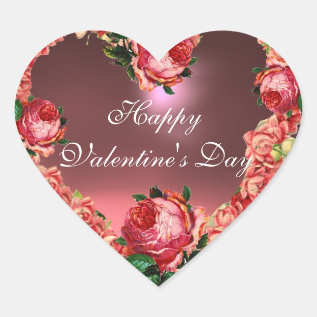 VALENTINE'S DAY HEART CROWN WITH PINK ROSES STICKER (Front)