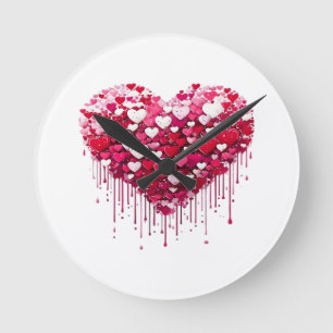 Valentine's Day Heart Designs Splatter Paint Art Round Clock