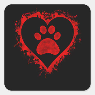 Valentines Day Heart Dog Paw Boys Girls Kids Square Sticker