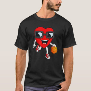 Valentines Day Heart Dribbling Basketball Boys Gir T-Shirt