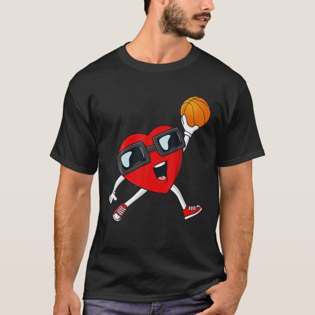 Valentines Day Heart Dunking A Basketball Boys Gir T-Shirt (Front)
