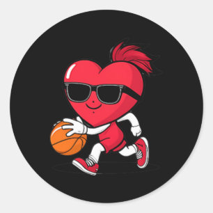 Valentines Day Heart Dunking Basketball 1 Classic Round Sticker