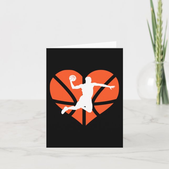 Valentines Day Heart Dunking Basketball Boys Girls Card (Front)