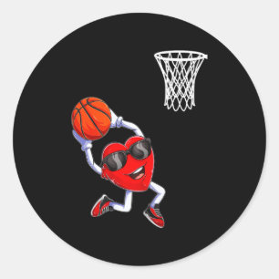 Valentines day heart dunking basketball boys girls classic round sticker