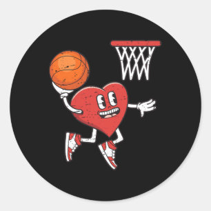 Valentines Day Heart Dunking Basketball Boys Girls Classic Round Sticker