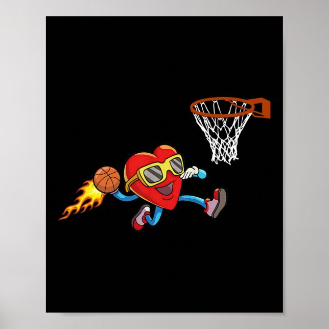 Valentines Day Heart Dunking Basketball Boys Girls Poster (Front)