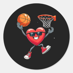Valentines Day Heart Dunking Basketball Classic Round Sticker