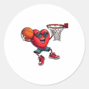 Valentines Day Heart Dunking Basketball For Boys K Classic Round Sticker