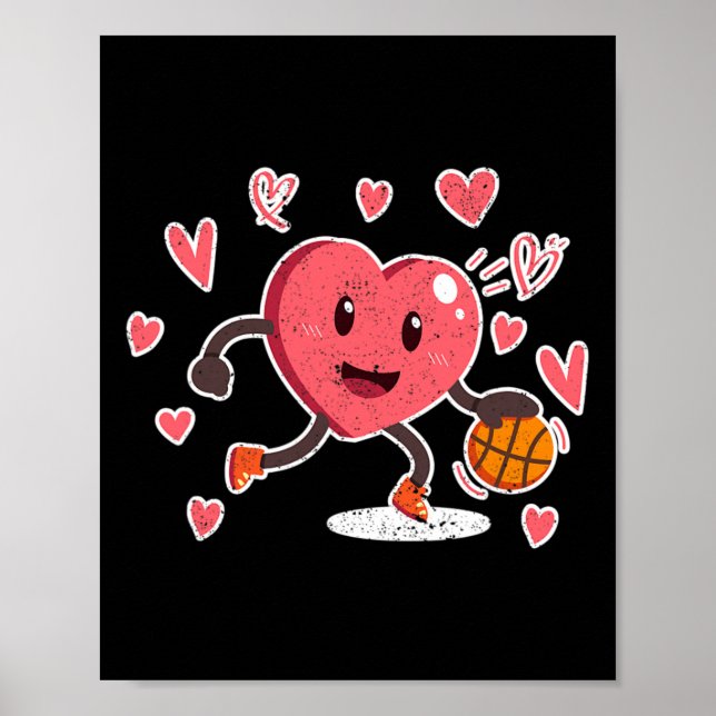 Valentines Day Heart Dunking Basketball Player Coa Poster (Front)