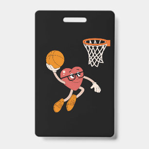 Valentine's Day Heart Dunking Cute Basketball ID Badge