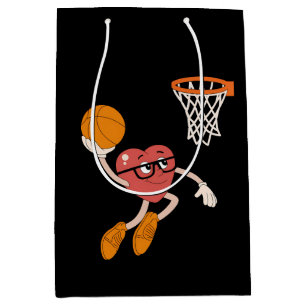Valentine's Day Heart Dunking Cute Basketball Medium Gift Bag