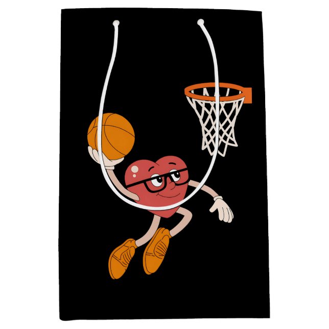 Valentine's Day Heart Dunking Cute Basketball Medium Gift Bag (Front)
