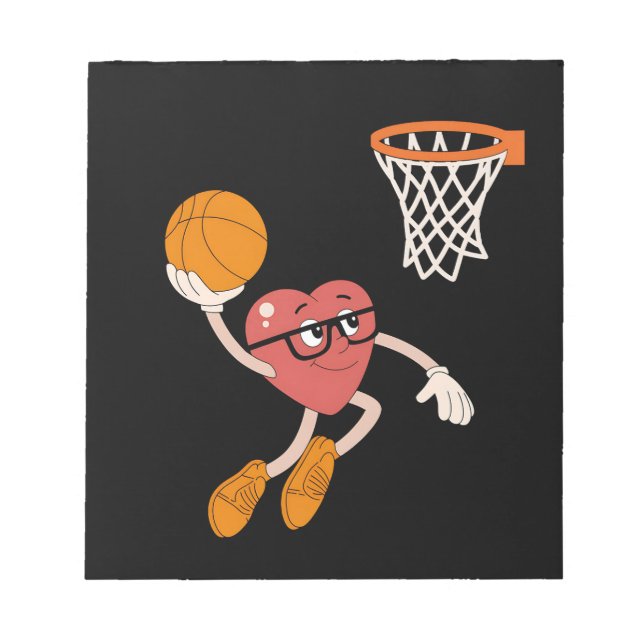 Valentine's Day Heart Dunking Cute Basketball Notepad (Front)