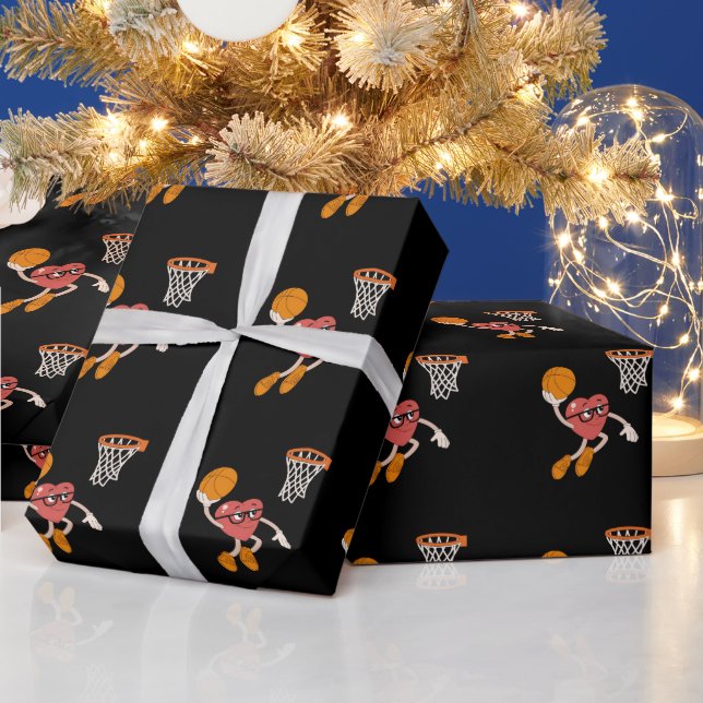 Valentine's Day Heart Dunking Cute Basketball Wrapping Paper (Holidays)