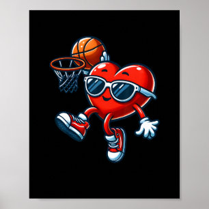 Valentines Day Heart Dunking Sketll Boys Girls Kid Poster