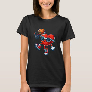 Valentines Day Heart Dunking Sketll Boys Girls Kid T-Shirt