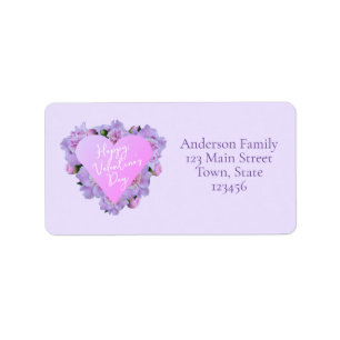 Valentine's Day Heart Flowers Purple Pink Elegant Label