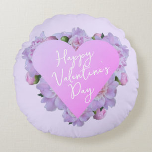 Valentine's Day Heart Flowers Purple Pink Elegant  Round Cushion