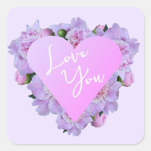 Valentine's Day Heart Flowers Purple Pink Elegant  Square Sticker
