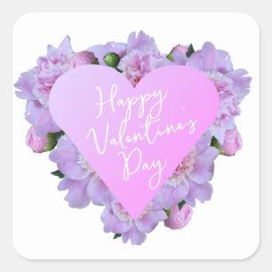 Valentine's Day Heart Flowers Purple Pink Elegant Square Sticker