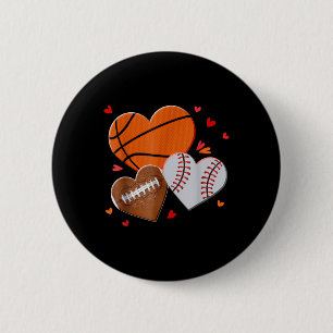 Valentines Day Heart Football Basketball Baseball 6 Cm Round Badge