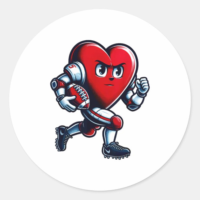 Valentines Day Heart Football Player Team Srts  Classic Round Sticker (Front)