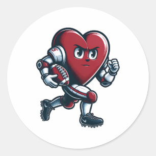 Valentine's Day Heart Footll Player Team Sports  Classic Round Sticker