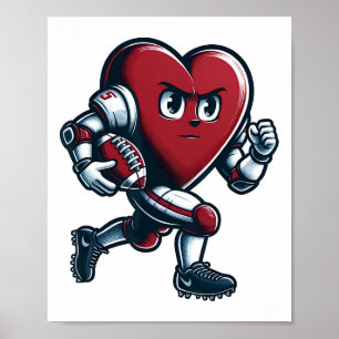 Valentine's Day Heart Footll Player Team Sports Poster