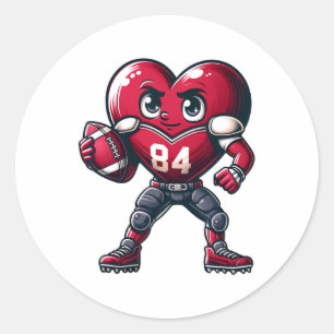 Valentine's Day Heart Footll Team Player  Classic Round Sticker