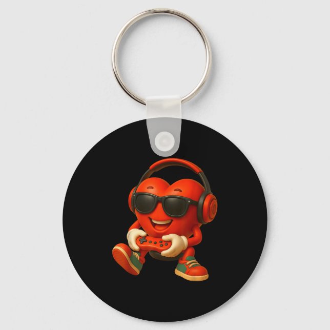 Valentines Day Heart Gamer Video Gaming Boys Men K Key Ring (Front)