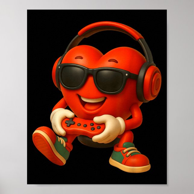 Valentines Day Heart Gamer Video Gaming Boys Men K Poster (Front)