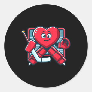 Valentine's Day Heart Ice Hockey Goalie Player  Classic Round Sticker
