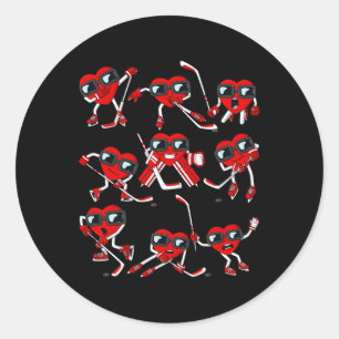 Valentines Day Heart Ice Hockey Player Fun Boys Ki Classic Round Sticker