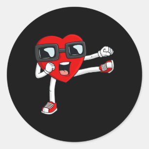 Valentines Day Heart Karate Kick Fun Boys Girls Ki Classic Round Sticker