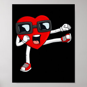 Valentines Day Heart Karate Kick Funny Boys Girls Poster