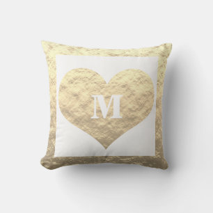 Valentine's Day Heart Monogram Initials Gold White Cushion