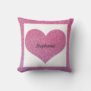 Valentine's Day Heart Monogram Rose Gold Glitter Cushion