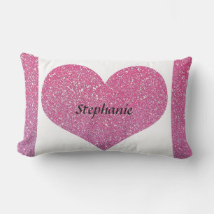 Valentine's Day Heart Monogram Rose Gold Glitter Lumbar Cushion