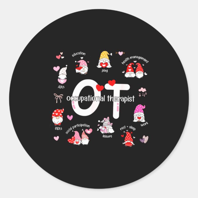 Valentines Day Heart Occupational Therast Ot Thera Classic Round Sticker (Front)