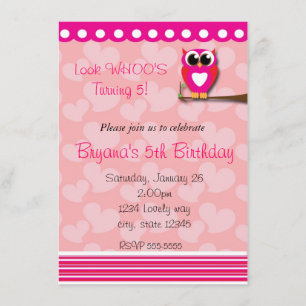 Valentines Day Heart Owl Birthday Invitation