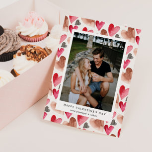 Valentine's Day Heart Pattern Photo Holiday Card