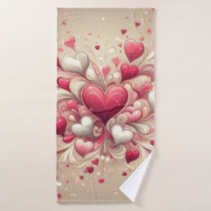 valentine's day heart patterned bath towel