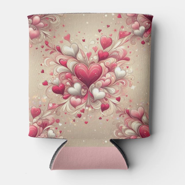 valentine's day heart patterned can cooler (Front)