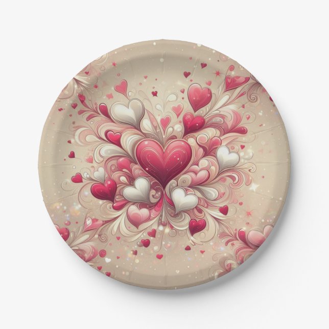 valentine's day heart patterned paper plate (Front)