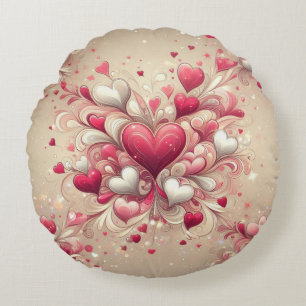 valentine's day heart patterned round cushion