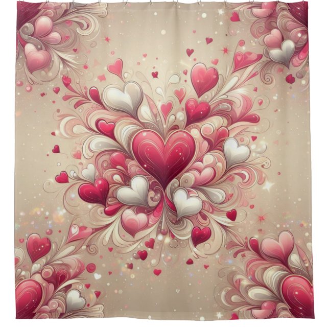 valentine's day heart patterned shower curtain (Front)