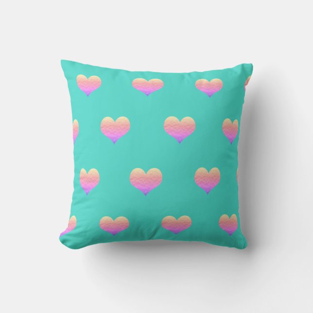 Valentine's Day Heart Patterns Pink Turquoise Teal Cushion (Front)