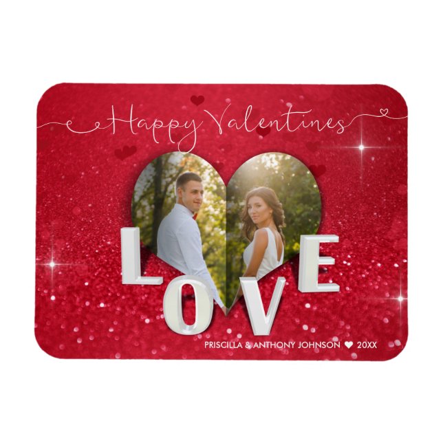 Valentine's Day Heart Photo Glitter - Photo Magnet (Horizontal)